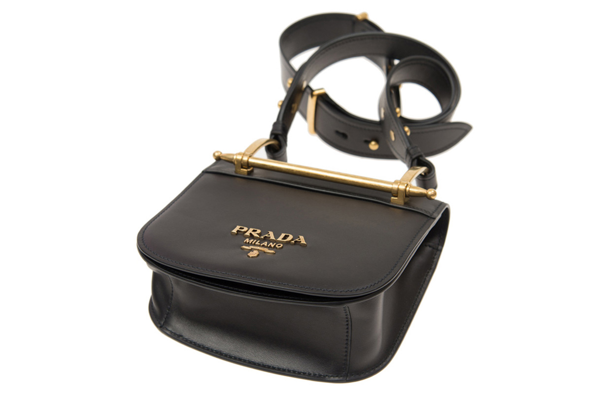 Кожаная наплечная сумка через плечо женская черная PRADA — фото 4