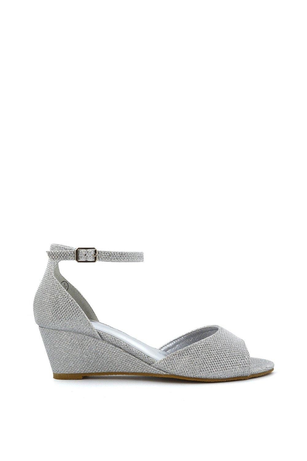 Босоножки на средней танкетке 'Lottie' Peeptoe XY London, серебро — фото 4