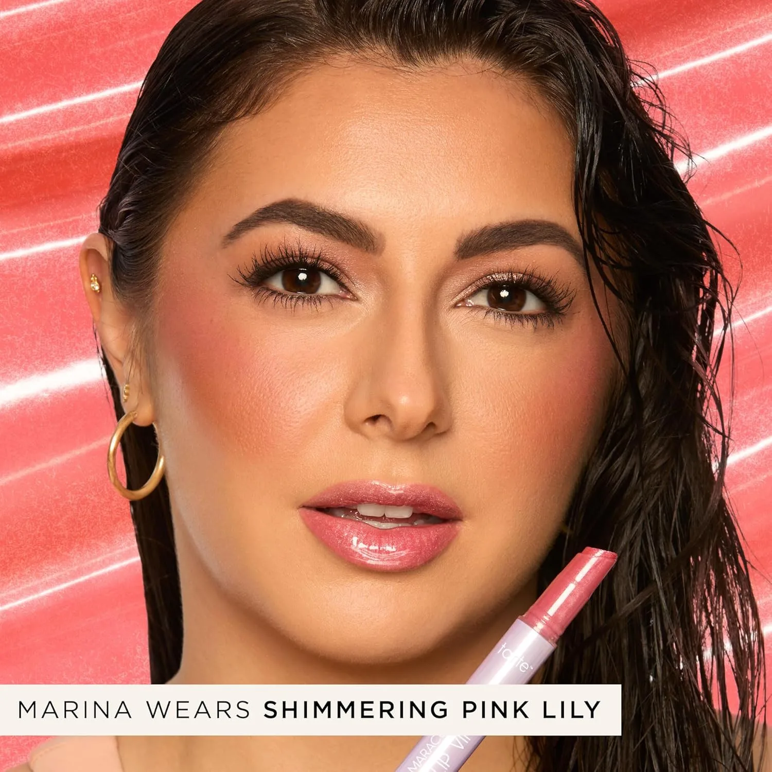 Tarte Maracuja Juicy Lip Vinyl Gloss - увлажняющий и объемный блеск-бальзам для губ с гиалуроновой кислотой и витамином E, shimmering pink lily — фото 3