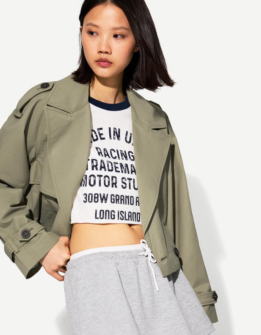 

Короткая куртка-тренч Bershka, хаки