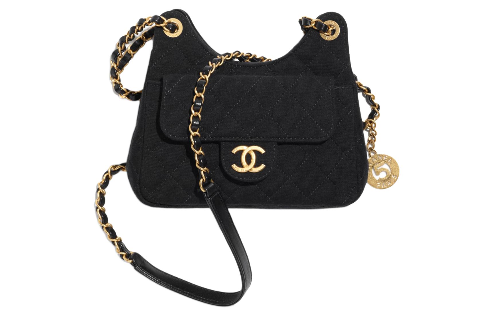 

CHANEL 23C Весенняя сумка HOBO из шерстяного джерси, трикотажная, через плечо, женская, черная