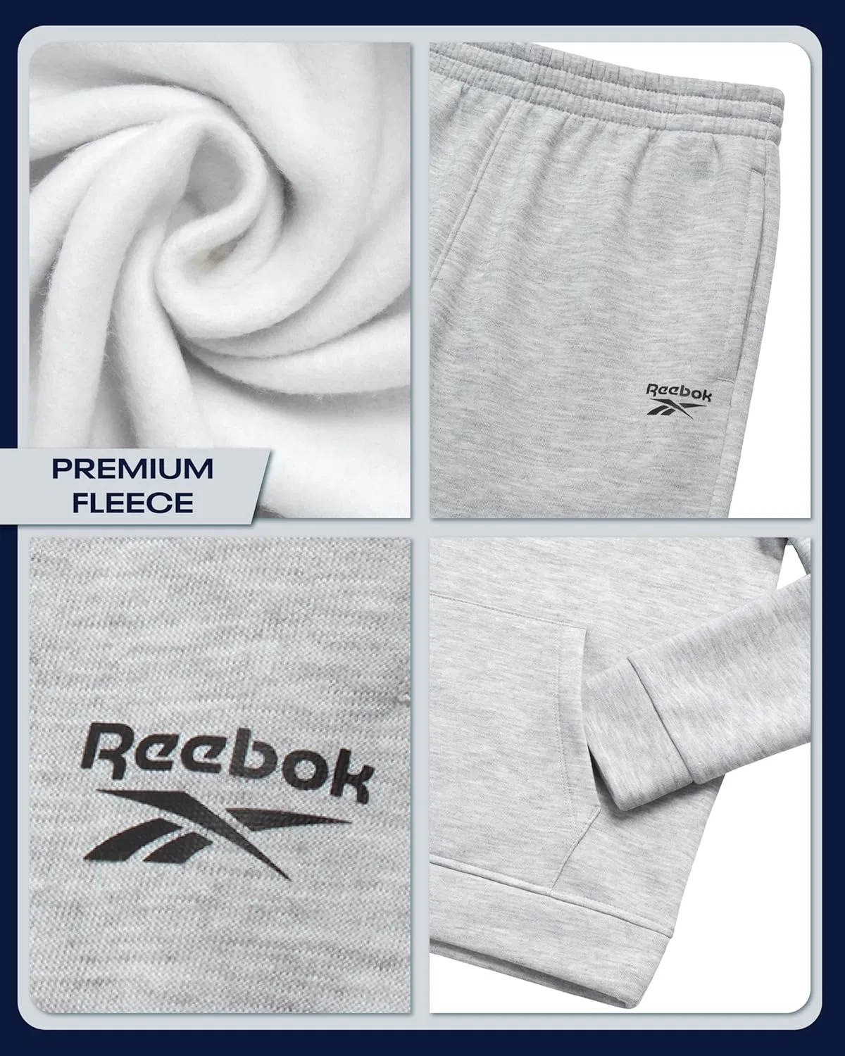 Детский спортивный костюм Reebok, 2 предмета: флисовая толстовка с капюшоном и спортивные штаны, Light Grey Heather — фото 3