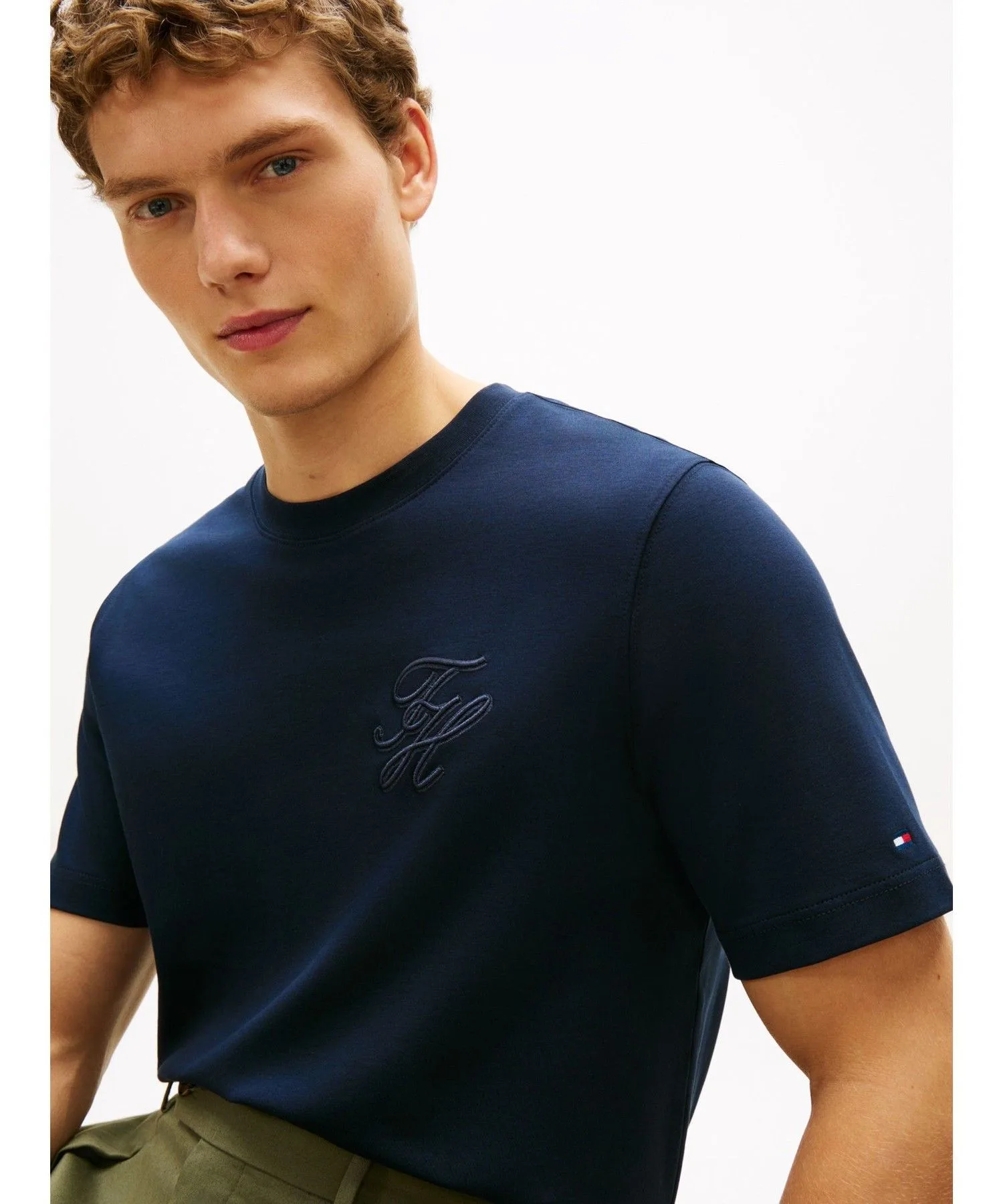 Мужская футболка TOMMY HILFIGER интерлок, круглая горловина, зелёная — фото 2