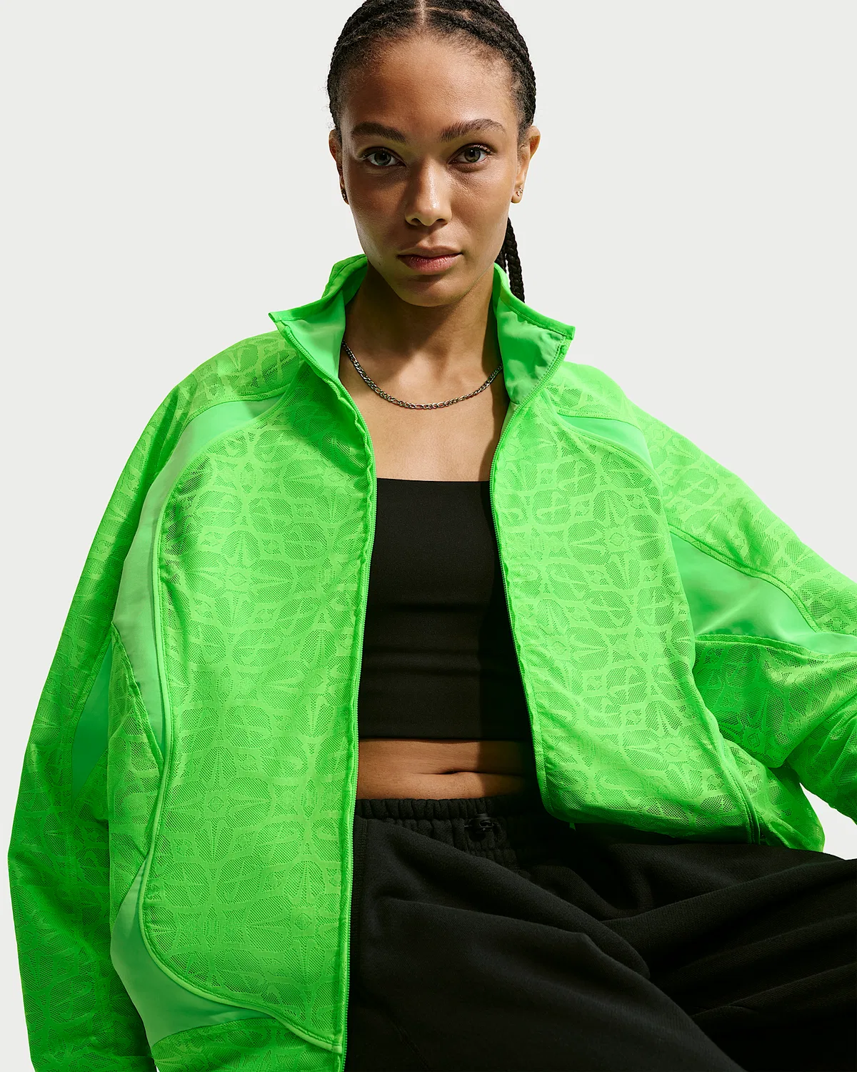 Женская оверсайз кружевная куртка Nike Sportswear, Green Strike/Green Strike/Green Strike/Black — фото 3