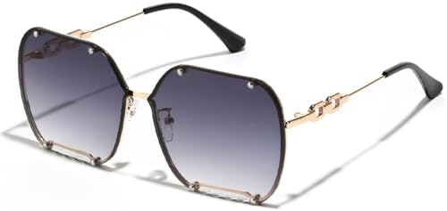 

Солнцезащитные очки 2027 года в крупной оправе для женщин и мужчин в стиле панк с цепочкой и заклепками, солнцезащитные очки с защитой от УФ-излучения UV400 MTZJH, Gradient Grey