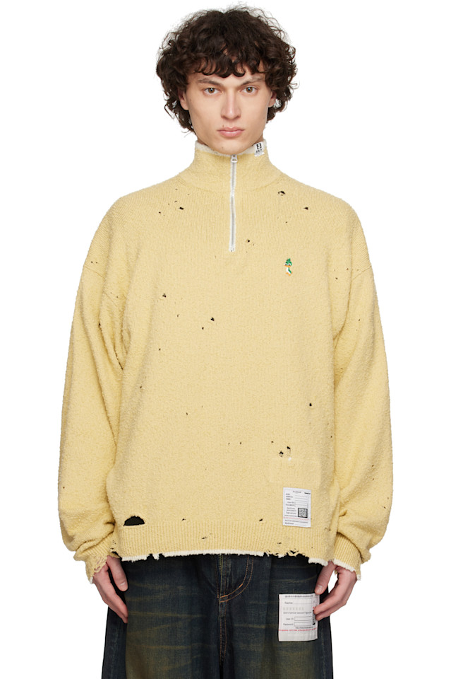 

Винтажный вязаный полузастегивающийся свитер Maison Mihara Yasuhiro, желтый