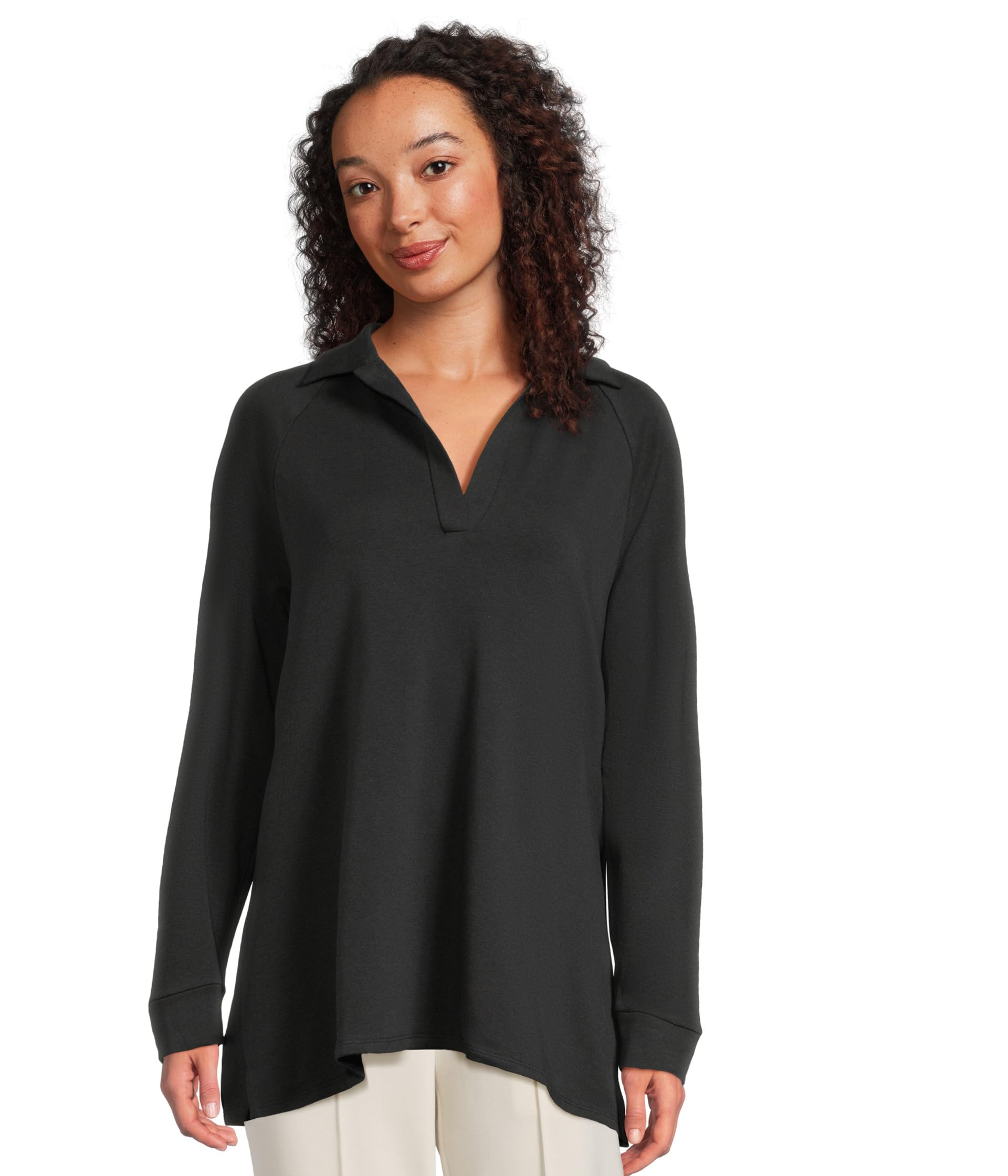 

Топ Eileen Fisher Plus Size Classic Collar Raglan Sleeve Top, черный