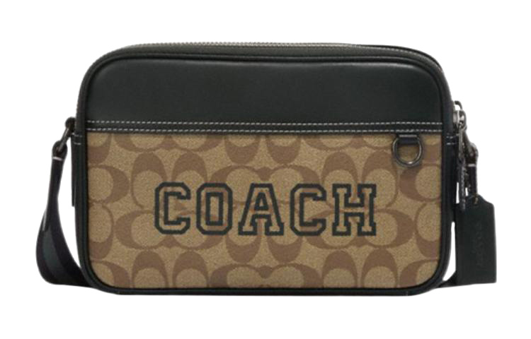 

COACH Сумка на плечо из ПВХ из коровьей кожи Graham, среднего размера, мужская, цвета хаки и зеленый