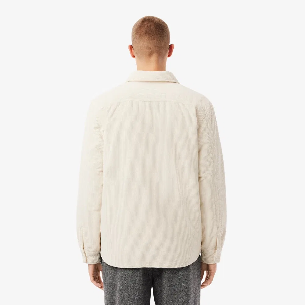 Мужская вельветовая утеплённая куртка-рубашка кремовая от Lacoste — фото 2