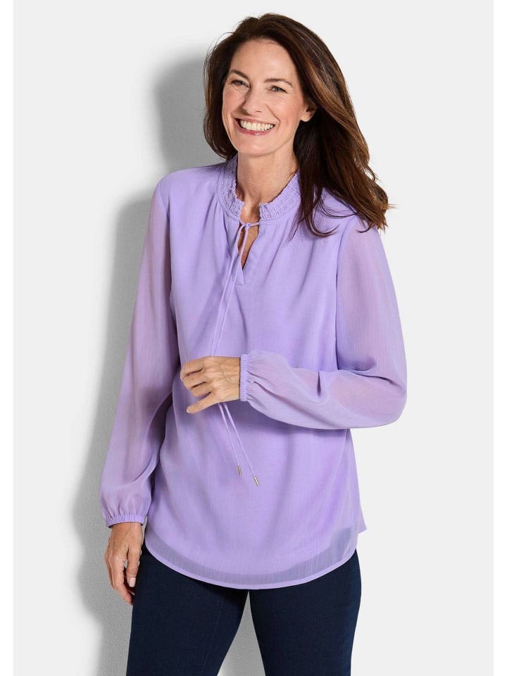 

Маленький размер: шифоновая блузка. Элегантная трикотажная блузка с круглым вырезом сиреневого цвета. GOLDNER