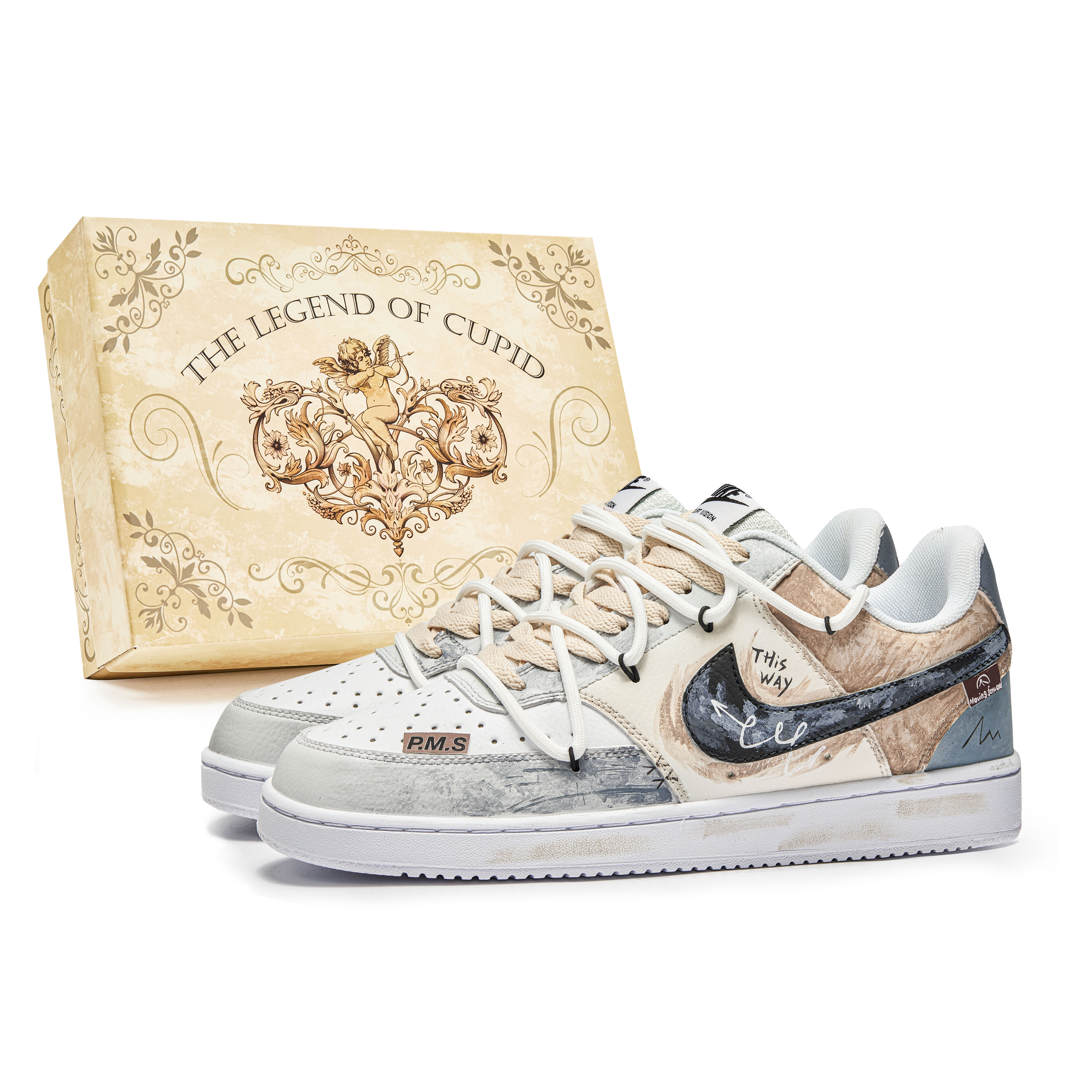 

Nike Кроссовки Court Vision 1 PMS Box, Moving Forward, нескользящие, водонепроницаемые, низкие, для скейтбординга, мужские, сине-белые