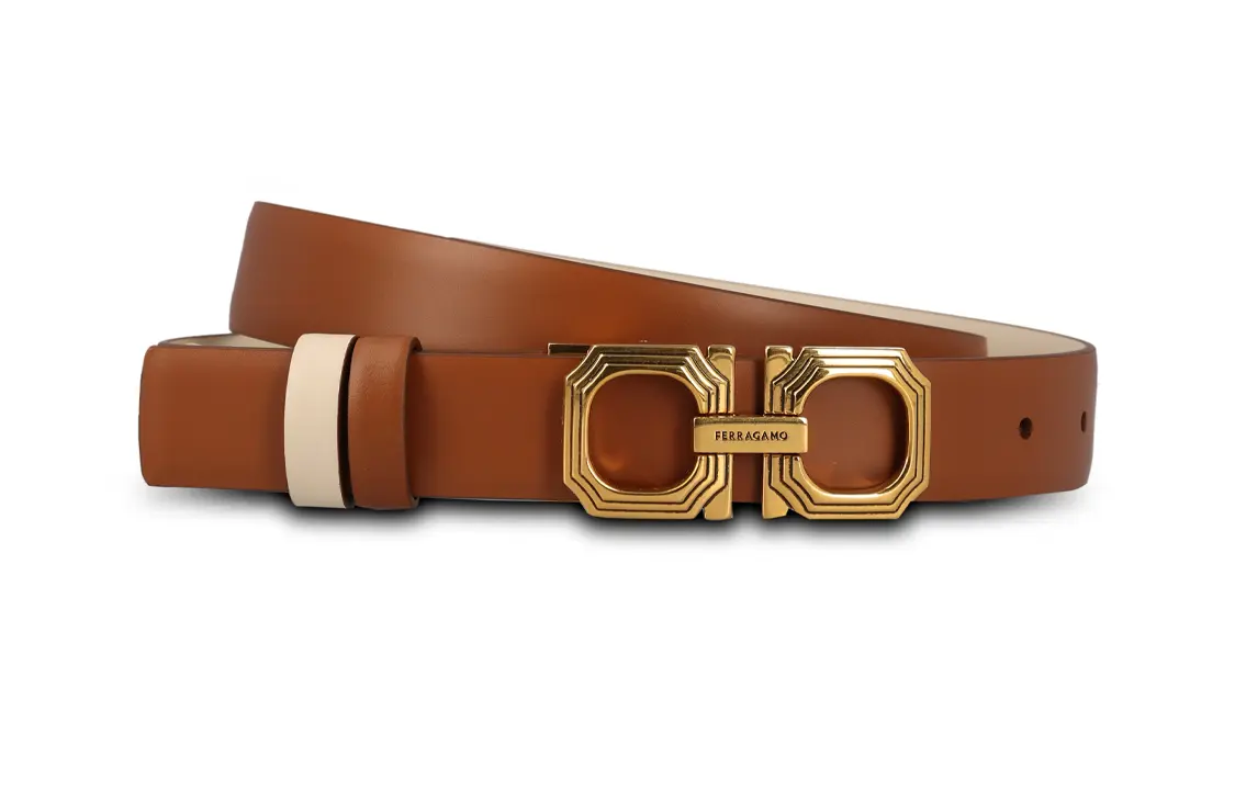 

Кожаный ремень с пряжкой Gancini Ferragamo, коричневый