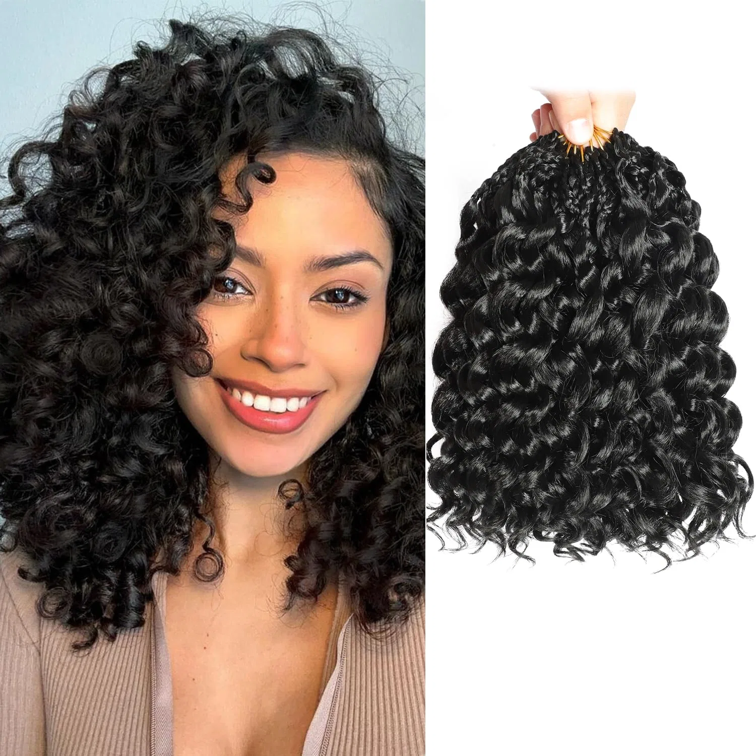 Кудрявые волосы для наращивания GOGO Curly Crochet Hair, 10 дюймов, 9 упаковок Bluonasi, 1B#