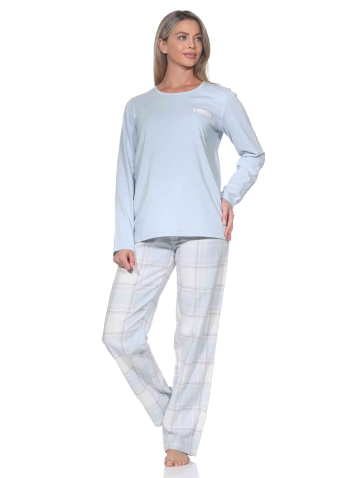 

NORMANN Пижама из клетчатой фланели с длинными рукавами и светло-голубыми пижамными штанами