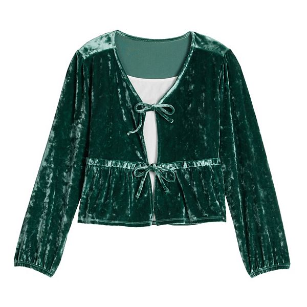 

Детская блузка с запахом из бархата, размеры 6-20, regular и plus So, Newport Teal