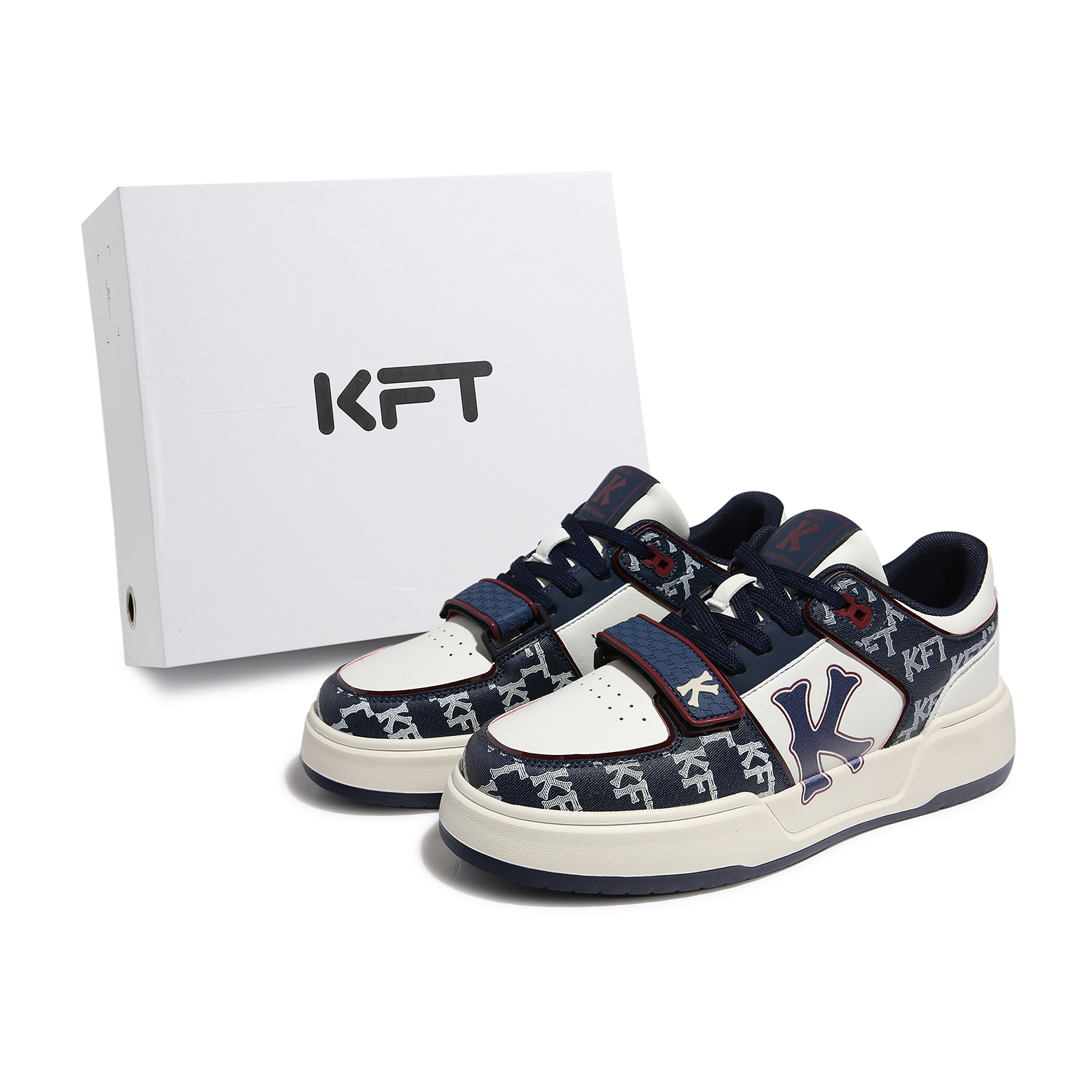 

KFT Скользоустойчивые износостойкие легкие дышащие низкие скейтерские кроссовки с эффектом увеличения роста унисекс бело-голубые (принт), цвет White Blue (Print)