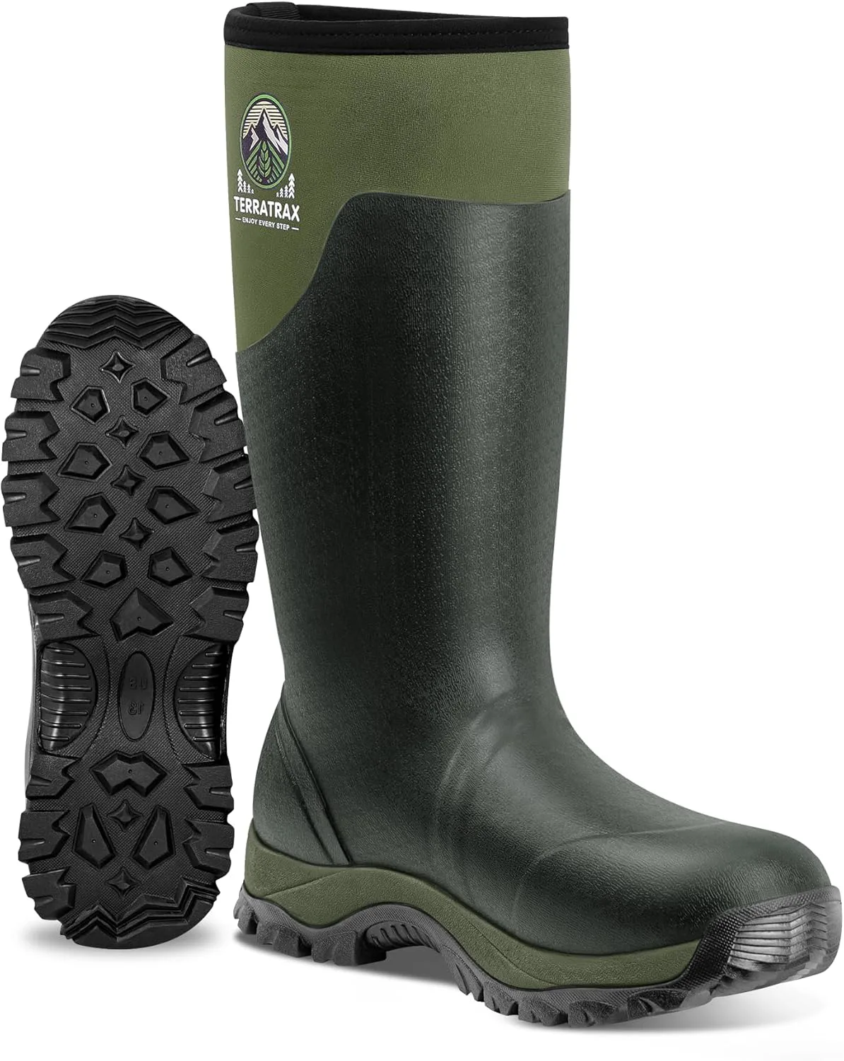 

Мужские утепленные резиновые рабочие сапоги, 6 мм неопрена, водонепроницаемые сапоги для грязи и слякоти на зиму и снег - усиленная двойная подошва, прочная обувь для улицы, фермы, охоты и работы с бетоном TerraTrax, зеленый