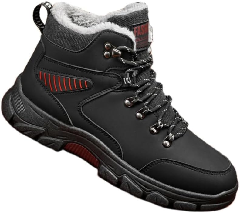 

Мужские повседневные стильные короткие кожаные ботинки на шнуровке - противоскользящие, дышащие, удобные ботинки средней длины - подходят для вождения, прогулок и активного отдыха на улице - зимние снежные ботинки Fmshi, черный