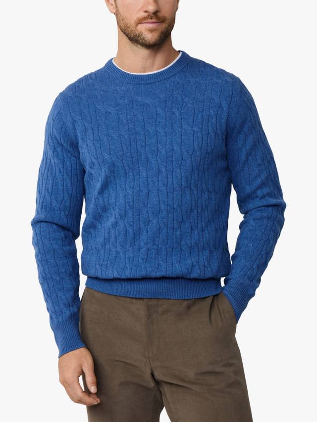 

Классический вязаный джемпер из шерсти с круглым вырезом Hackett London, Denim Blue