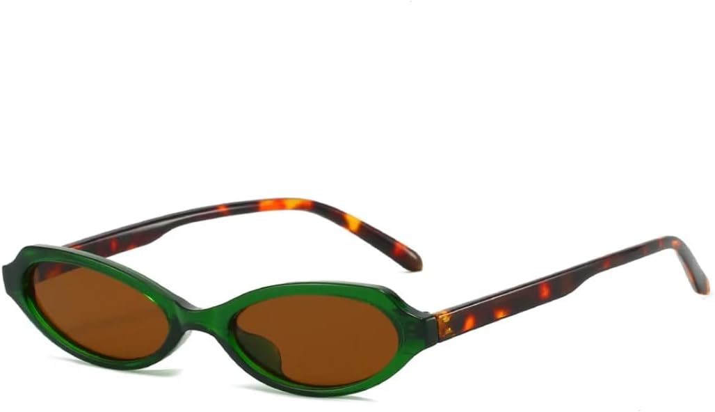 

Солнцезащитные очки для мужчин и женщин - защита UV400 - маленькие овальные линзы с леопардовым принтом, цветные, для занятий спортом на открытом воздухе и вождения DSVIGF, Green Tea