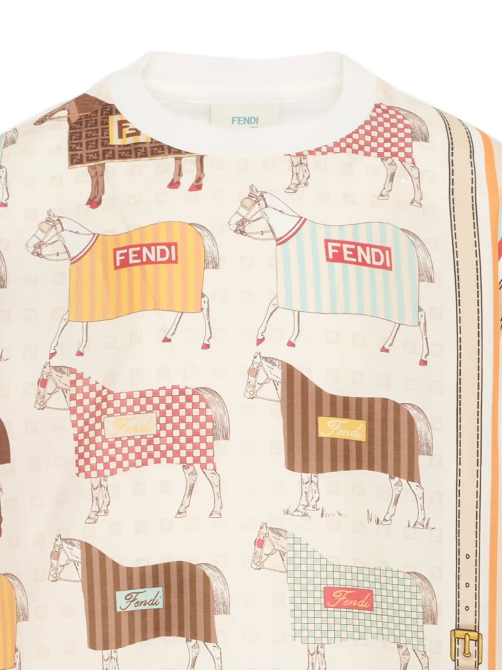 Футболка с короткими рукавами и принтом лошади Fendi Kids, нейтральный — фото 3
