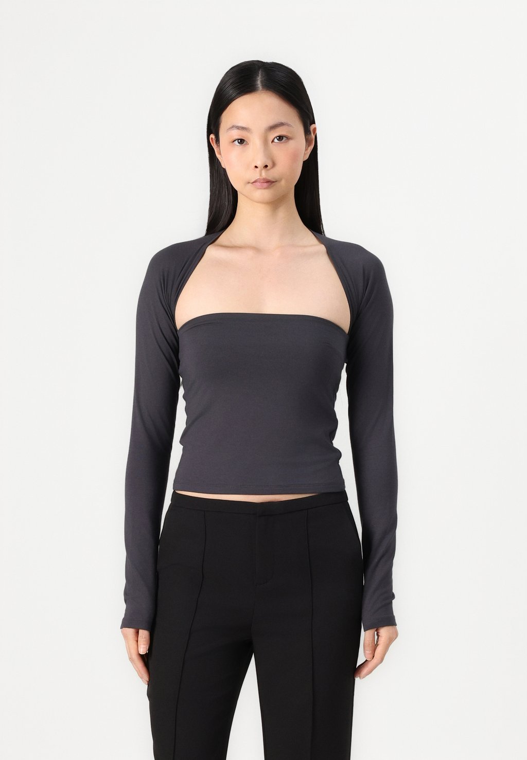 

Топ с длинными рукавами SOFT TOUCH SQUARE Gina Tricot, темно-серый
