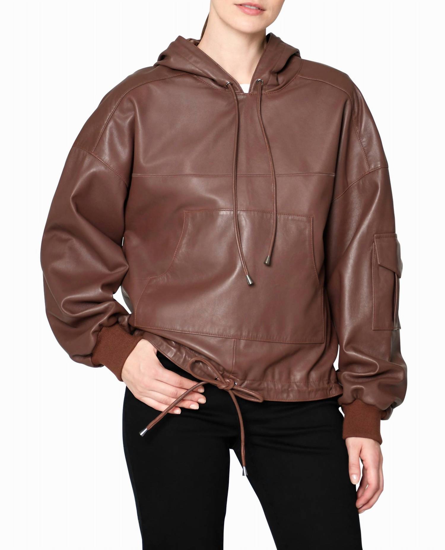 

Кожаная толстовка Space Hoodie коричневого цвета Nicole Miller