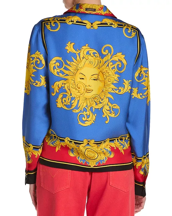 Шелковая саржевая рубашка «Солнце» Versace, Blue/Gold — фото 4
