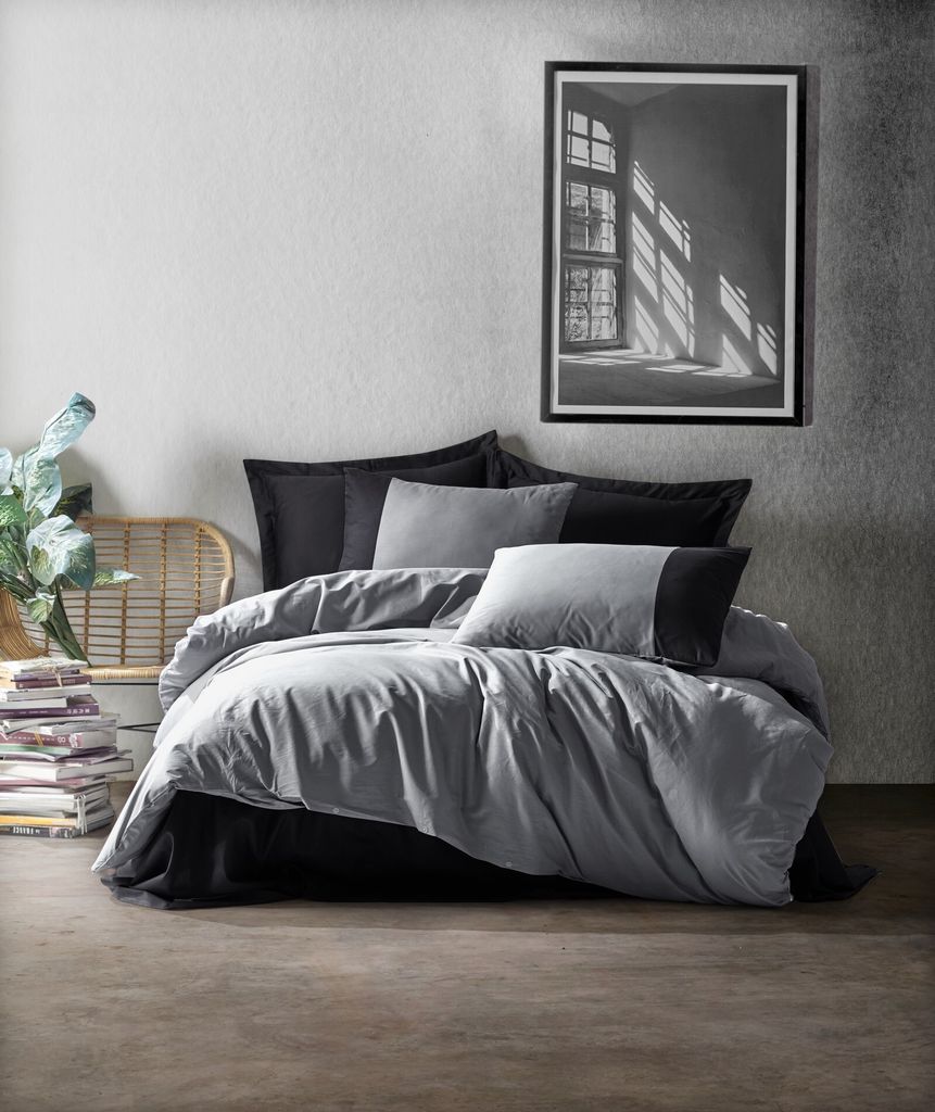 

L'Essentiel Linge de Maison, Plain - Grey, Black, Комплект пододеяльников Ranforce Single XXL (DE), Серый, 155 x 220 см