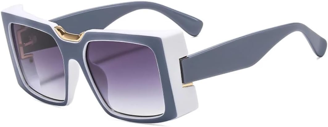 

Модные панк-солнцезащитные очки в большой квадратной оправе для женщин, хип-хоп, для мужчин, для активного отдыха, защита от УФ-излучения UV400 TVTBBVV, Gray White Gray