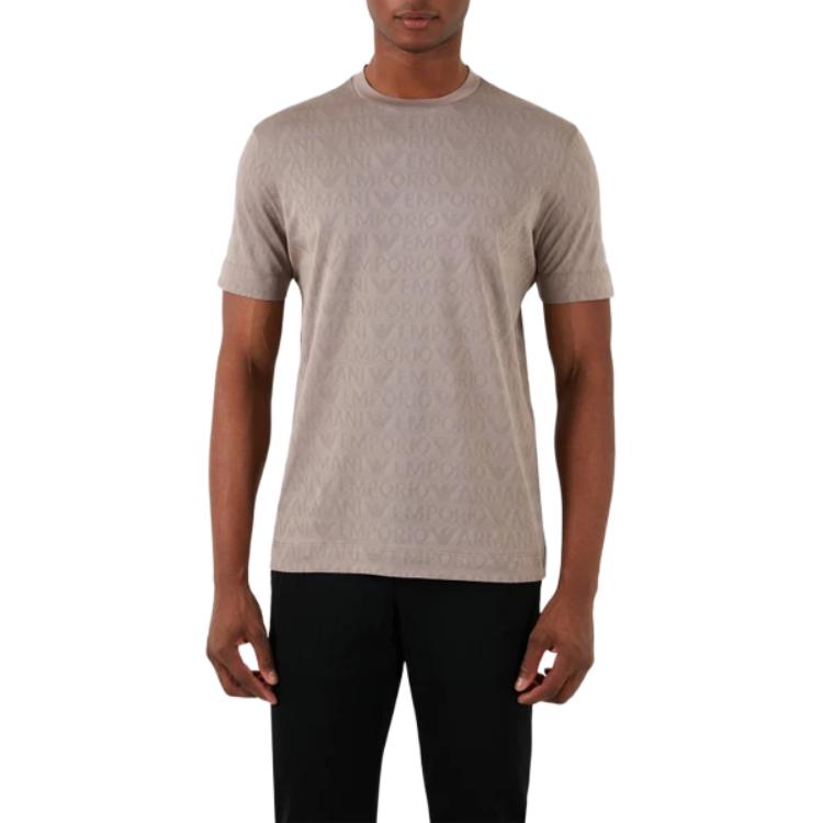 

Футболка из хлопка с лого-жаккардом EMPORIO ARMANI, светло-коричневый