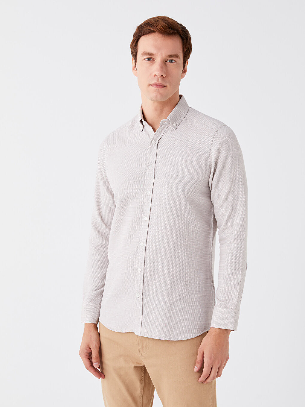 

Мужская рубашка Добби Slim Fit с длинным рукавом LCWAIKIKI Formal, бежевый