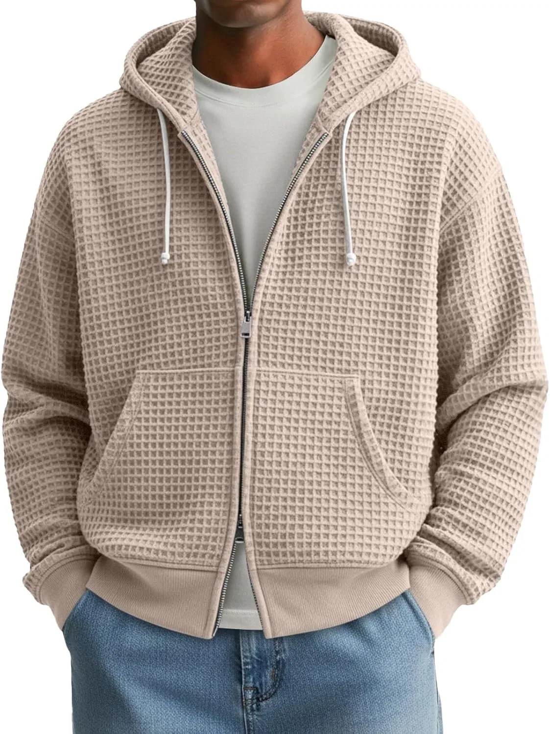 Худи мужская на молнии, плед, Beige