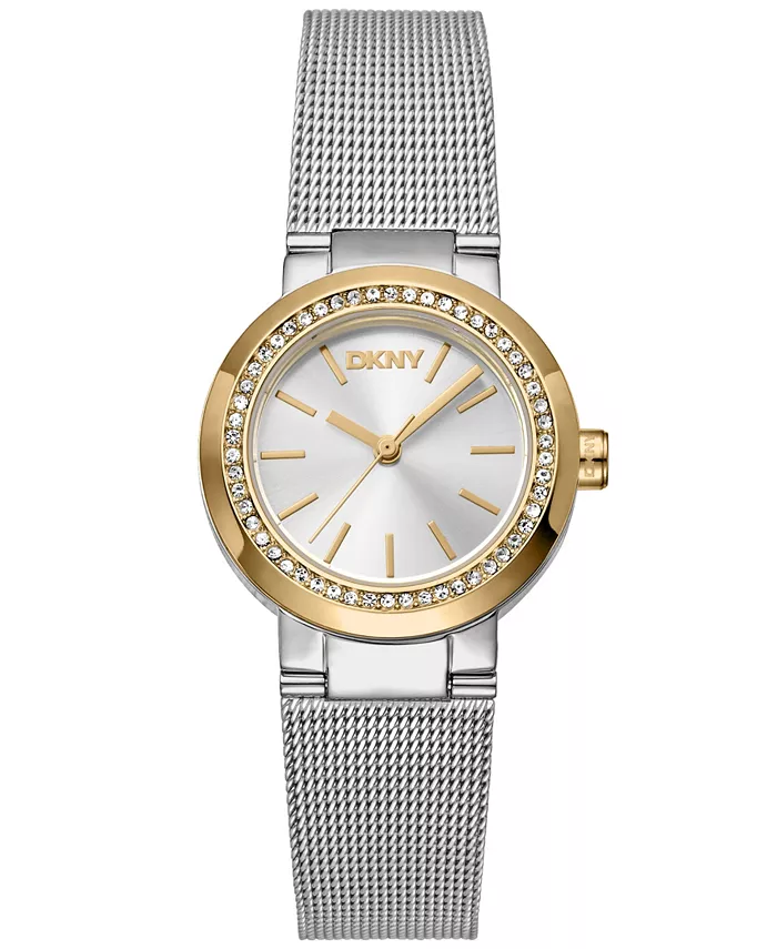 

Женские часы Eastside Mini с серебристым циферблатом, золотистым корпусом и браслетом из нержавеющей стали, 28 мм DKNY