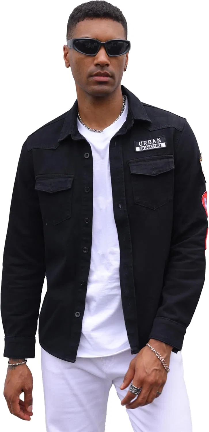 Generic Джинсовая куртка Yujsxi Signature Classic Fit, черная