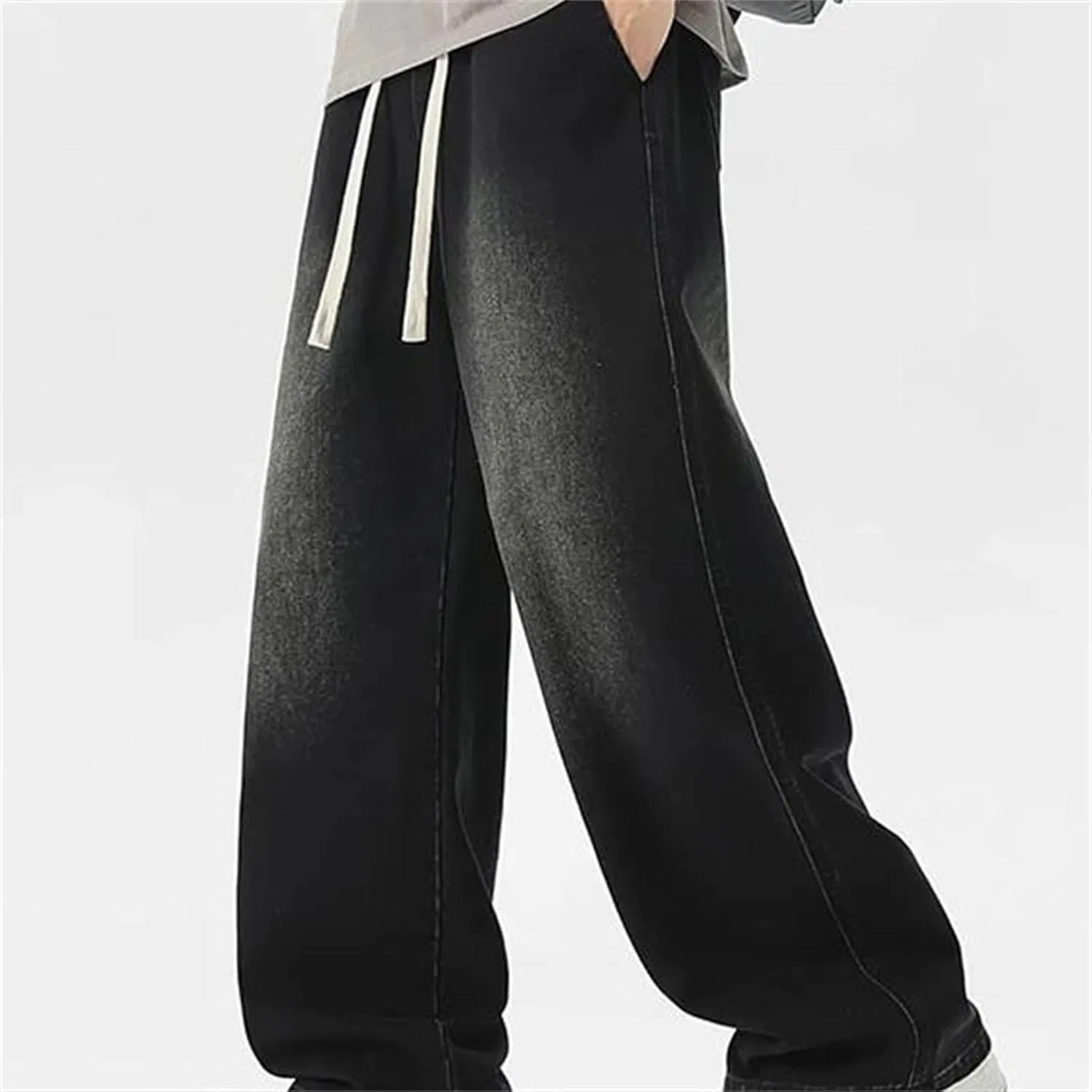 Джинсы свободные, Men's Loose Wide-Leg Jeans, серый — фото 2