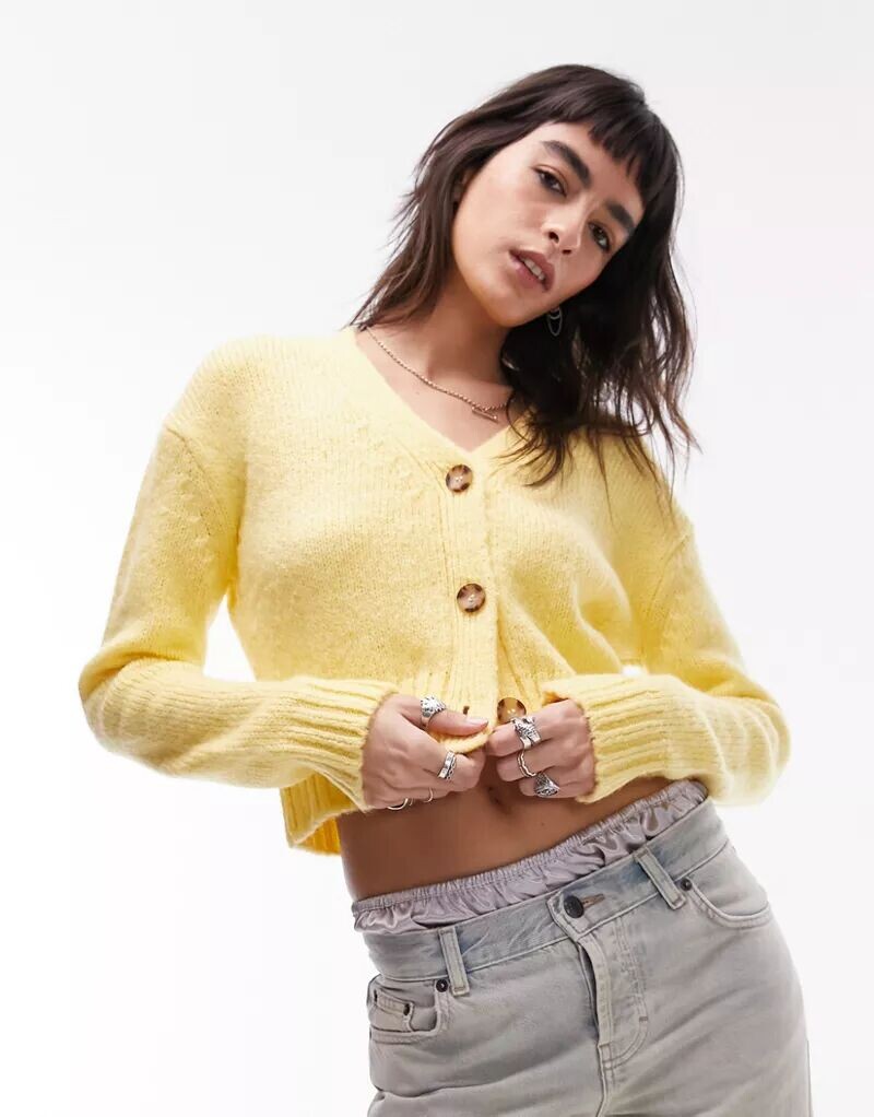 

Кардиган Topshop лимонного цвета с V-образным вырезом