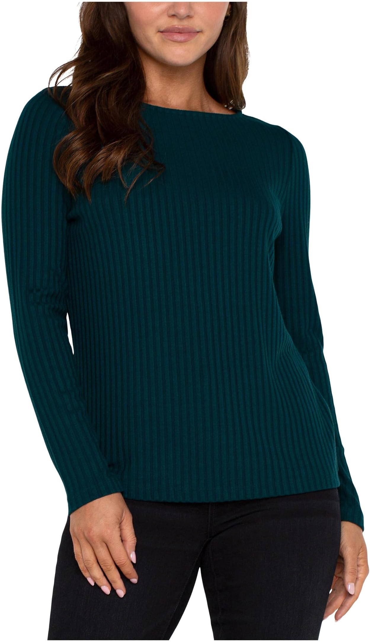 

Женский миниатюрный трикотажный топ с длинными рукавами и вырезом-лодочкой Liverpool Los Angeles, Dark Forest