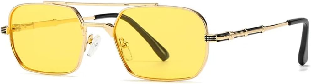 

Модные прямоугольные солнцезащитные очки с двойной перемычкой для женщин, ретро-очки с заклепками для мужчин, панк-очки, солнцезащитные очки с защитой от УФ-излучения UV400 UUPTTPL, C5 Gold Yellow