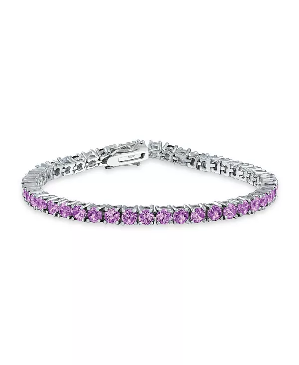 

12 карат, набор из 4 зубцов, одинарный круглый кубический цирконий, теннисный браслет для выпускного, 7,5 дюймов Bling Jewelry, purple