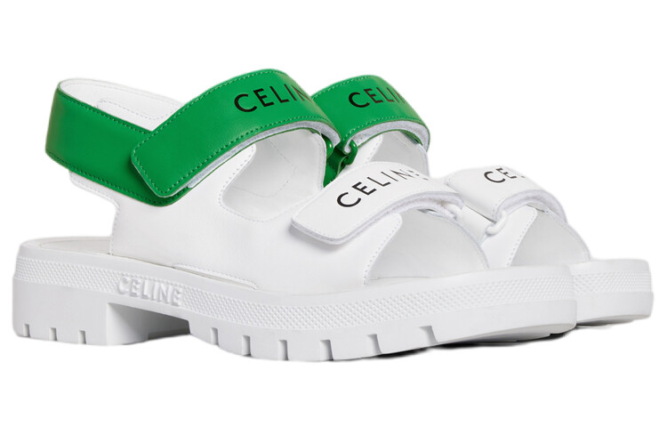 Сандалии женские Celine Leo Slide, белый / зеленый — фото 2