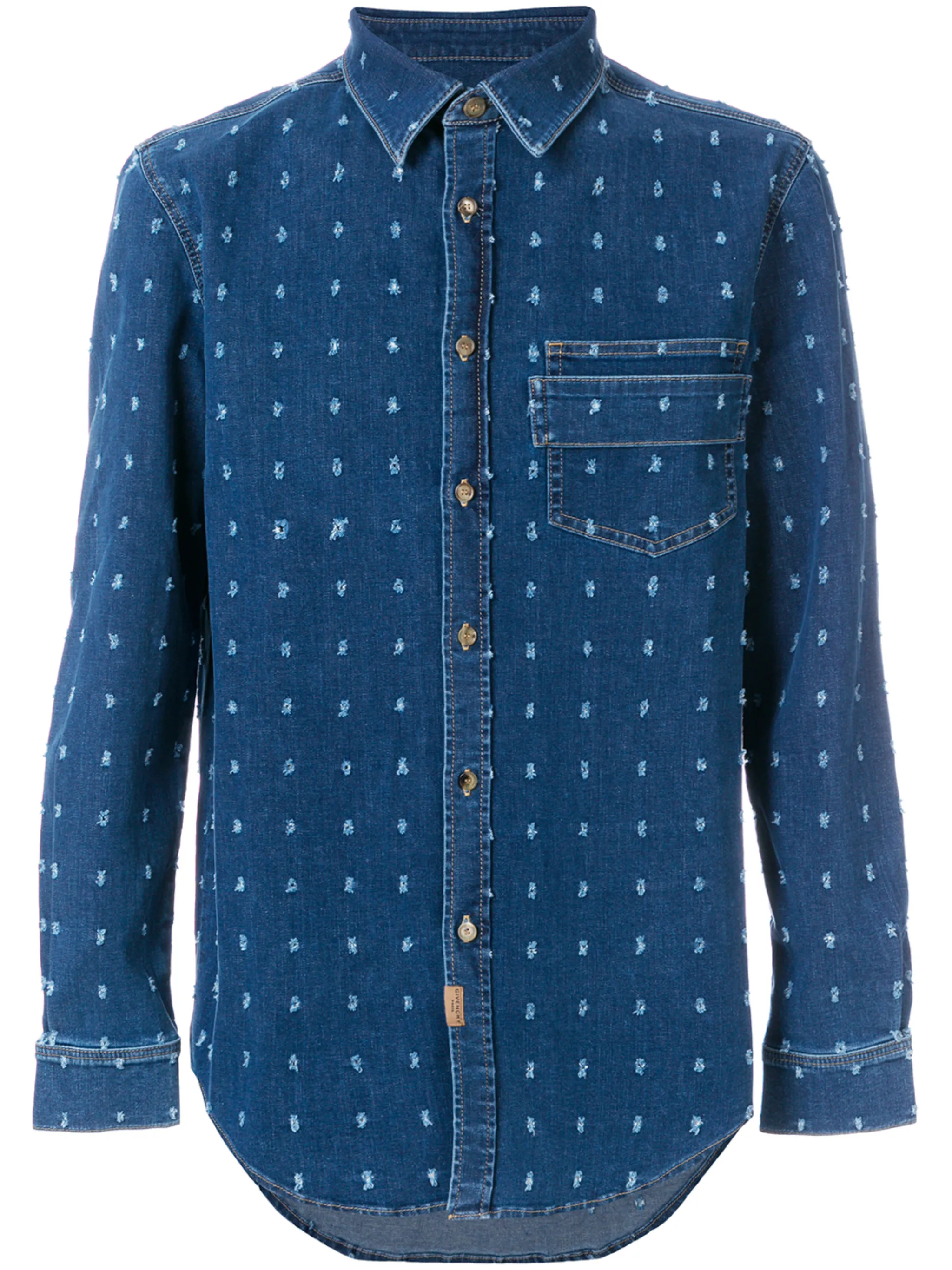 

Потертая джинсовая рубашка с заплатками Givenchy, синий
