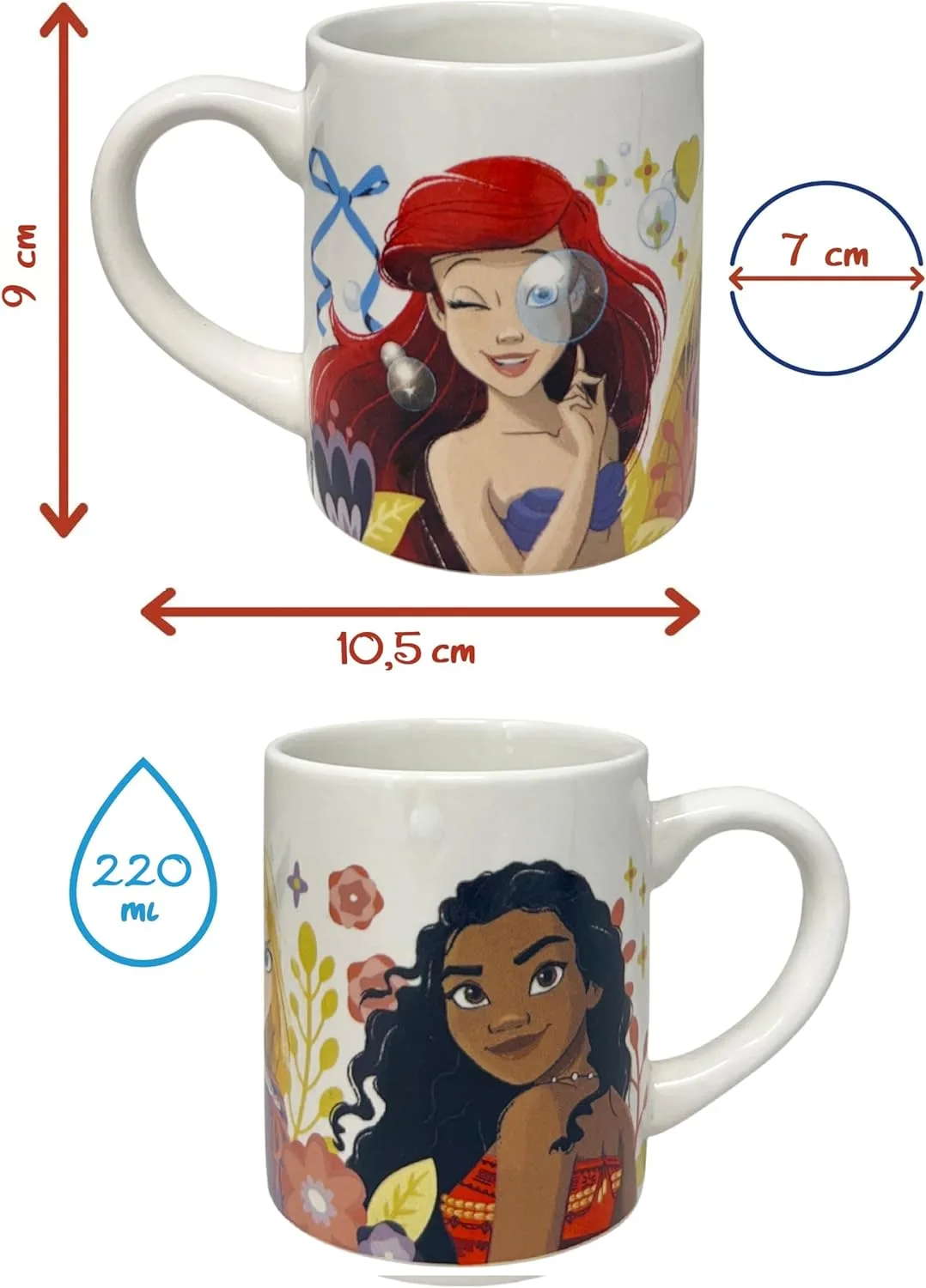 Набор детской посуды Cartoon из 3 предметов Disney Princess: кружка, миска, тарелка — фото 4