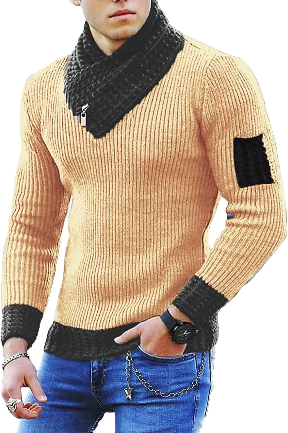 

Мужской вязаный свитер с воротником-шалью Slim Fit SOMTHRON