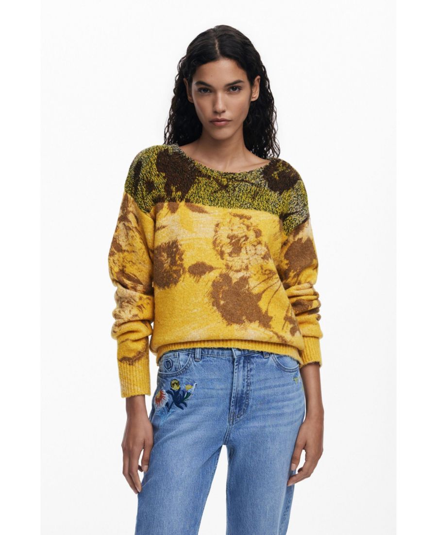

Женский жаккардовый свитер с цветочным узором Desigual, Yellow