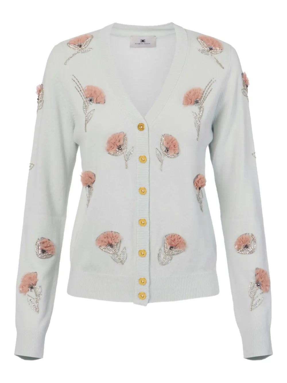

Кардиган с V-образным вырезом и вышитыми цветами Elisabetta Franchi, зеленый
