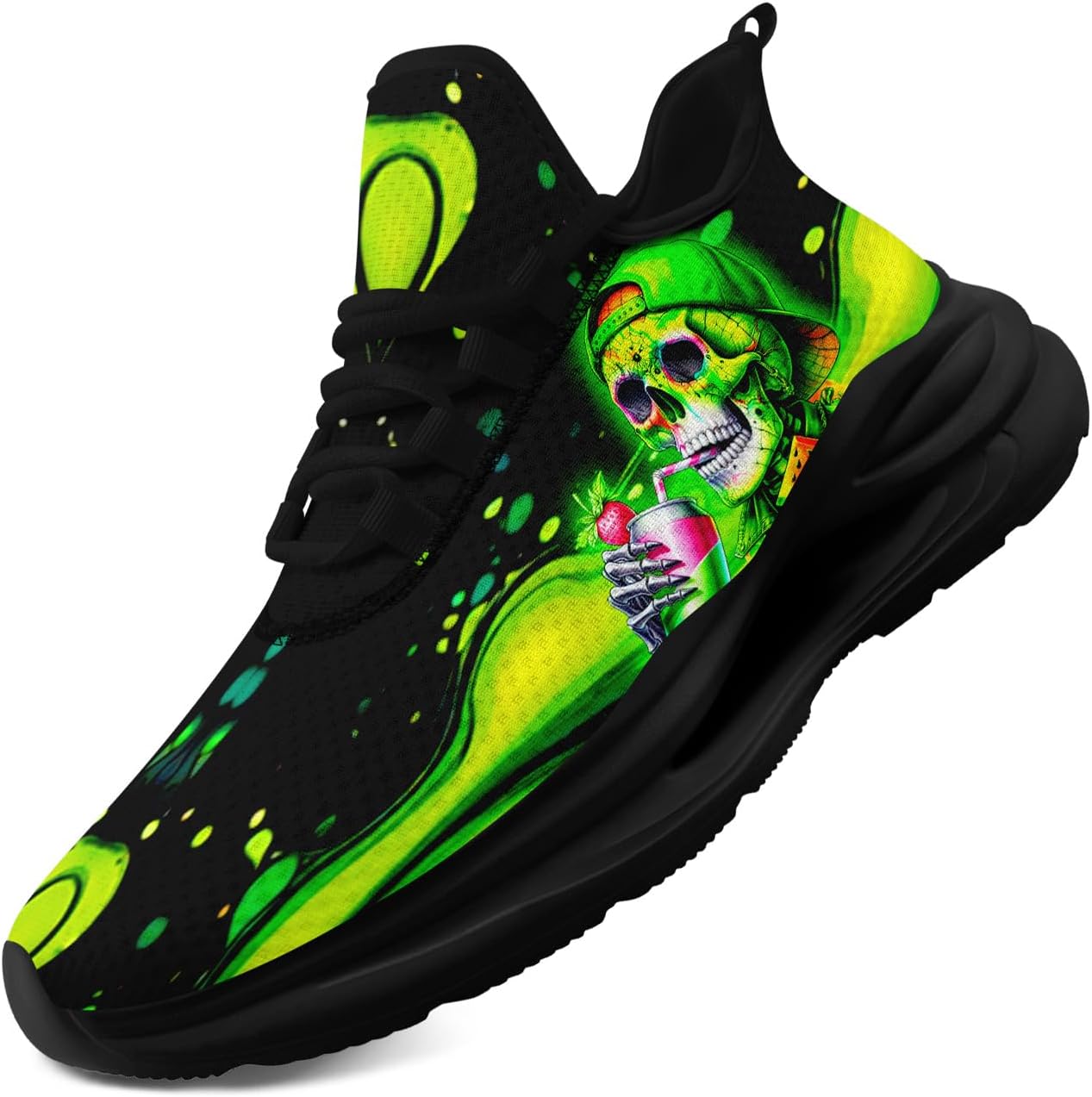 

Мужские кроссовки с граффити в стиле фанк, сетчатые спортивные теннисные туфли с изображением черепа, легкие повседневные кроссовки для бега на Хэллоуин Coolcustomize, зеленый