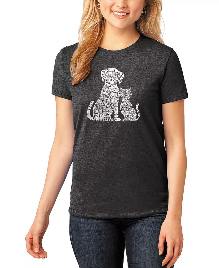 

Женская футболка Premium Blend Word Art Dogs and Cats LA Pop Art, черный