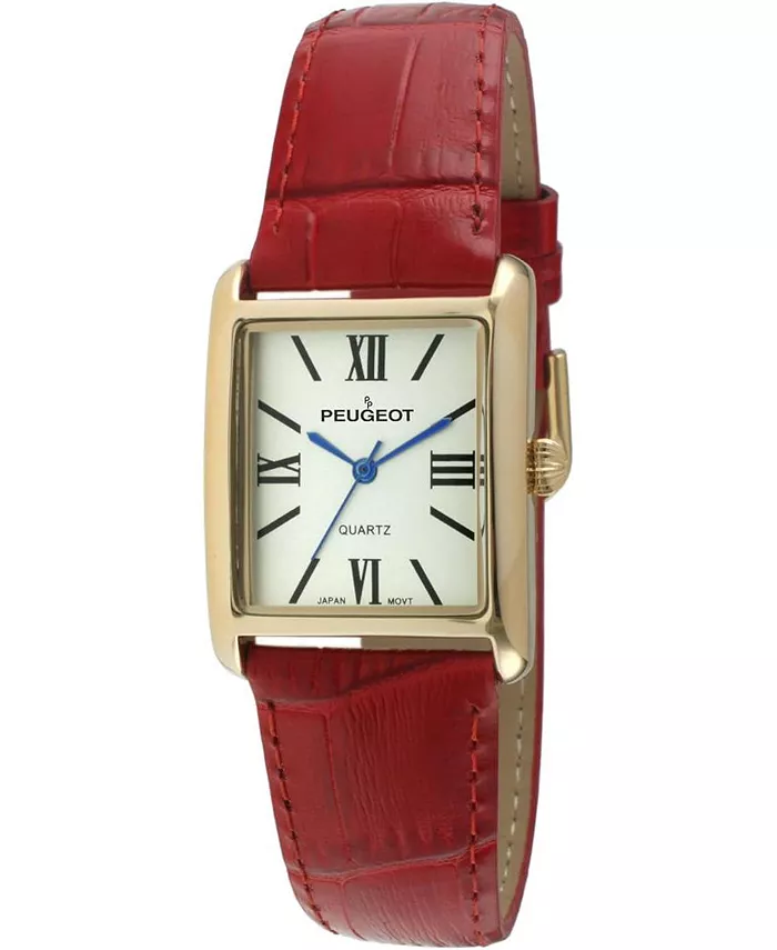 

Женские часы Tank с римским циферблатом и красным кожаным ремешком Peugeot