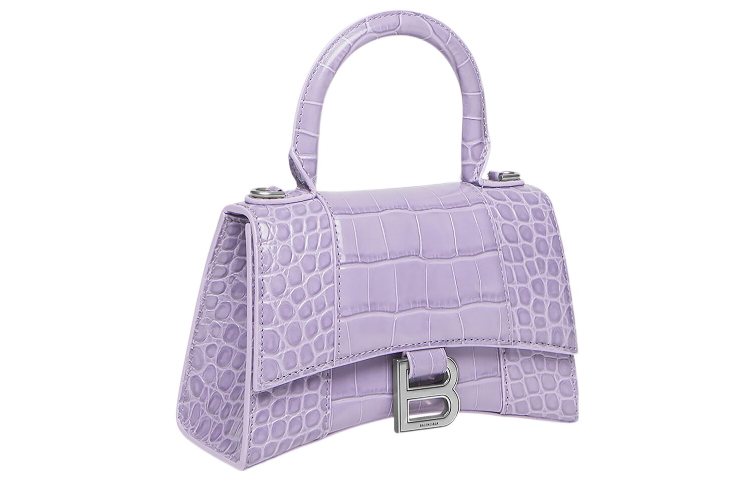 Багет Balenciaga Xs с верхней ручкой из крокодиловой кожи лавандового цвета — фото 3